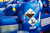 Abandoned plastic drums of liquid chlorine on La Gomera