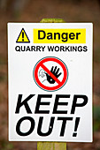 A warning sign at a quarry in Leicestershire, UK
