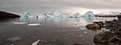 Icebergs in pinch point of Rode Fjord, Greenland
