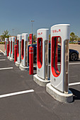 Electric car charging station, Florida, USA