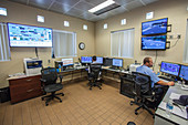 Water treatment facility control room, California, USA