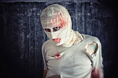 Injured man with head bandages