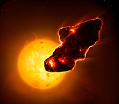 Asteroid approaching Sun, illustration