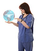 Doctor touching virtual globe