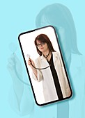 Doctor with stethoscope on smartphone screen