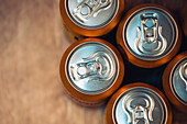 Beer cans, top view