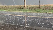 Hailstones on road