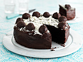 Chocolate truffle cake, sliced
