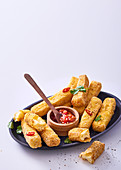 Crunchy haloumi with chilli tomato dipping sauce