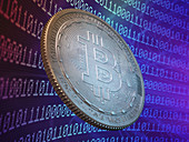 Bitcoin and binary code, illustration