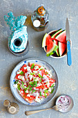 Watermelon with feta and mint