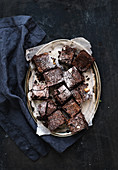 Dark chocolate and walnut brownie squares