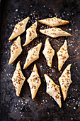 Puff pastry diamonds with caraway seed