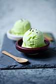 Matcha ice cream in small bowls