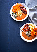 Tomato soup buddha bowl with toppings