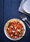 Upside-down tomato and blue-cheese tart
