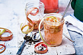 A cocktail of jasmine tea, roasted rhubarb, rhubarb and vanilla syrup