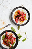 Raw tuna with pink grapefruit and radish