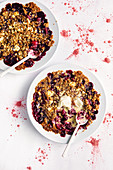 Blackberry, pear and white chocolate crumble