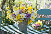 Spring Bouquet With Daffodils, Gold Bells And Hyacinths