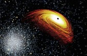 Recoiling supermassive black hole, illustration