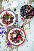 Chocolate noodles with fresh berries