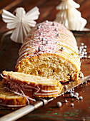 Coconut roulade with a marzipan filling for Christmas
