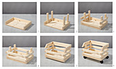 Instructions for assembling vegetable rack from stacked crates