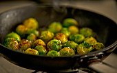 Brussels sprouts in a frying pan
