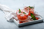 Iced lemonade with watermelon and mint