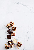Easter hot cross buns with chocolate glaze