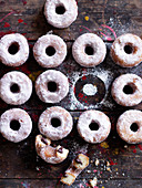Dougnuts with chocolate filling and icing sugar