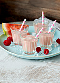 Raspberry smoothies with watermelon and vanilla ice cream