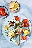 Eggplant and zucchini rolls with smoked salmon