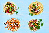 Tortillas with different toppings