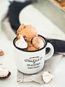 Homemade chocolate ice cream with mini meringues