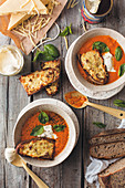 Cream of tomato soup with grilled cheese bread