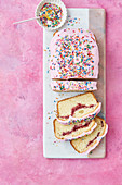 Glazed strawberry doughnut loaf