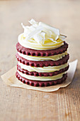 Red velvet biscuits with white chocolate ganache