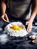 Mixing flour and eggs