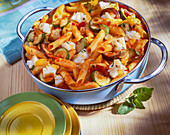 Penne mit Kabeljau und Gemüse