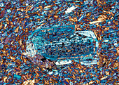 Andelatite mineral rock crystals, polarised light micrograph