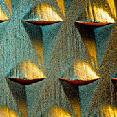 Coloured SEM of the teeth of a wood file or rasp