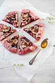 Beetroot and goat cheese galette with pecan and honey