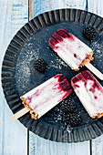 Vegan popsicles with blackberries and yogurt