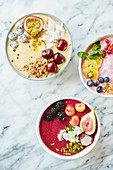 Decorated Smoothie Bowls on marble table