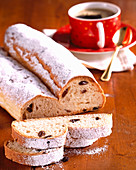 Hallesche sticks (yeast dough stollen with almonds and sultanas) for Christmas