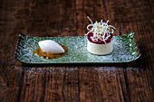 Light durian mousse with mangosteen sorbet
