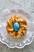 An Easter nest made of sweet yeast dough