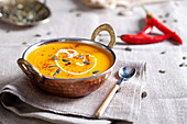 Pumpkin cream-soup with chili and seeds